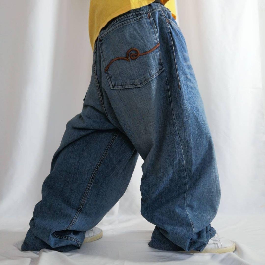 ROCAWEAR ロカウェア デニム パンツ 刺繍 バギーデニム オーバーサイズ ジーンズ ブルー メンズ W38 B系 古着 ヴィンテージ / 3895拍卖