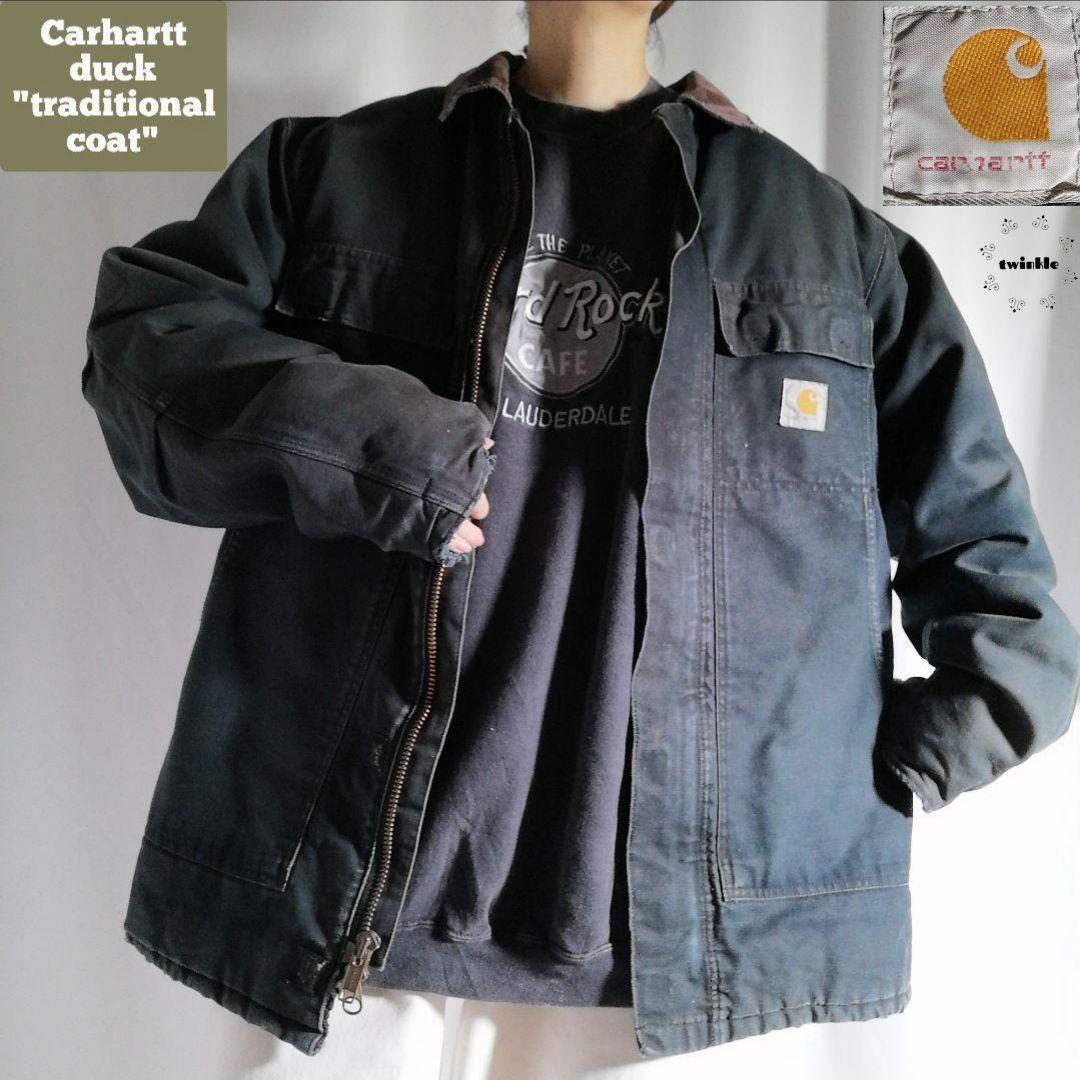 古着 00s 2004年製 Carharrt カーハート ダックジャケット トラディショナルコート ワークジャケット ブラック 黒 メンズXL 689拍卖