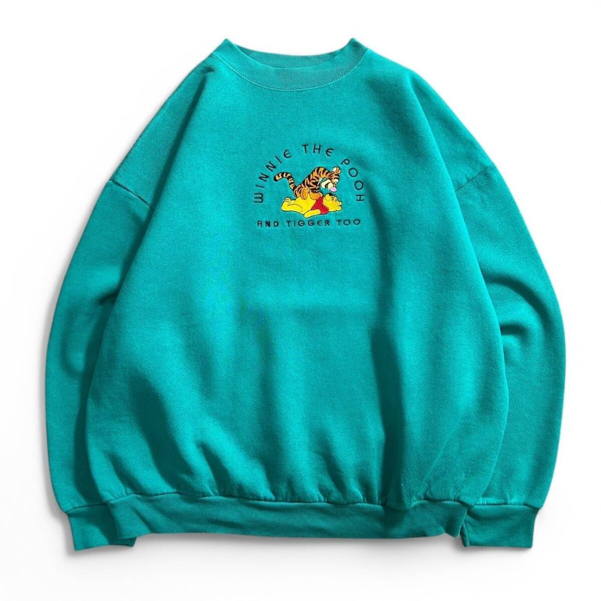 古着 Disney Winnie The Pooh キャラクター 刺繍 スウェット ディズニー プーさん ティガー トレーナー 青緑 M ヴィンテージ / 2617拍卖