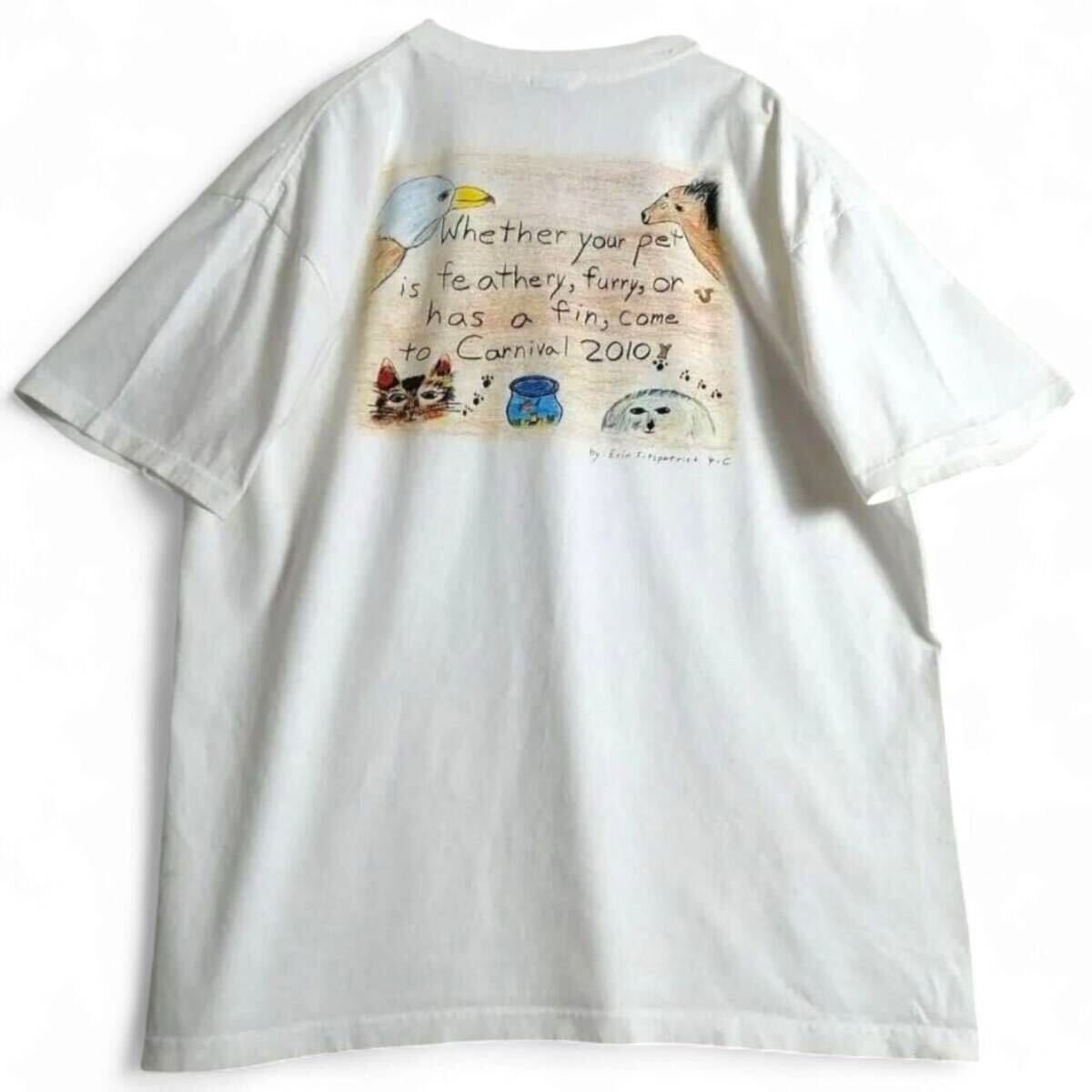 古着 アート プリントTシャツ アニマルTシャツ フェス イベント USED ヴィンテージ ホワイト 白 メンズL相当 犬 猫 / 1709拍卖