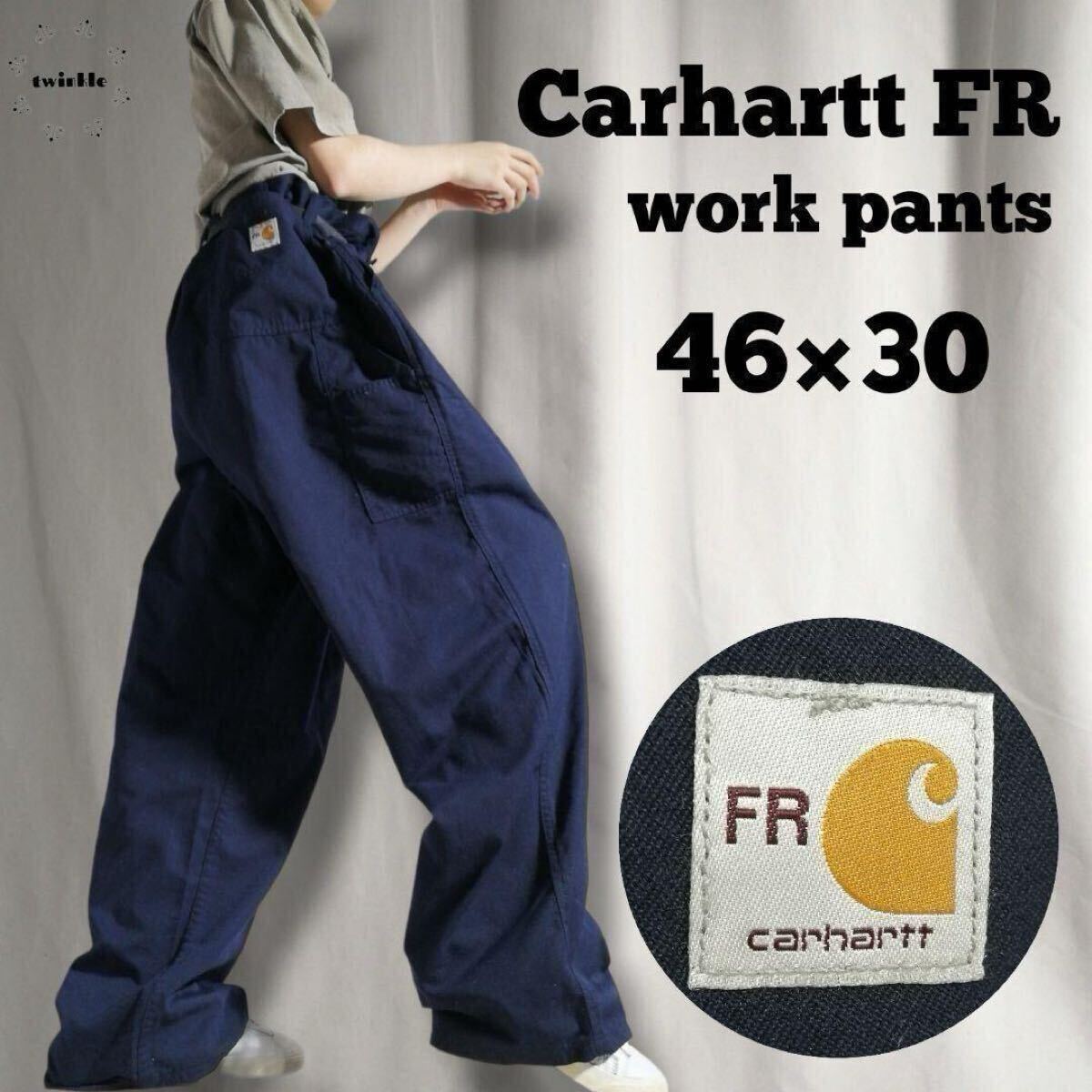 カーハート Carhartt FR 極太 バギー ワークパンツ ビッグサイズ W46 L30 ネイビー 紺色 メンズ 46インチ 大きいサイズ 古着 3556拍卖