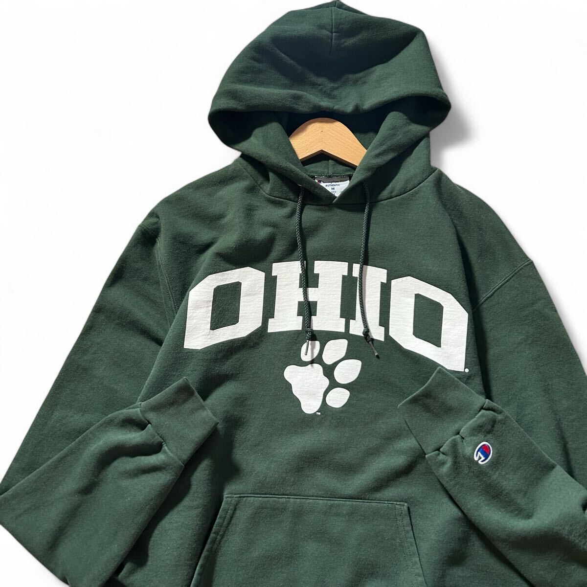 Champion チャンピオン OHIO Bobcat Paw Print パーカー スウェット 深緑 カレッジ オハイオ大学 アメカジ フーディー グリーン M 古着/y15拍卖