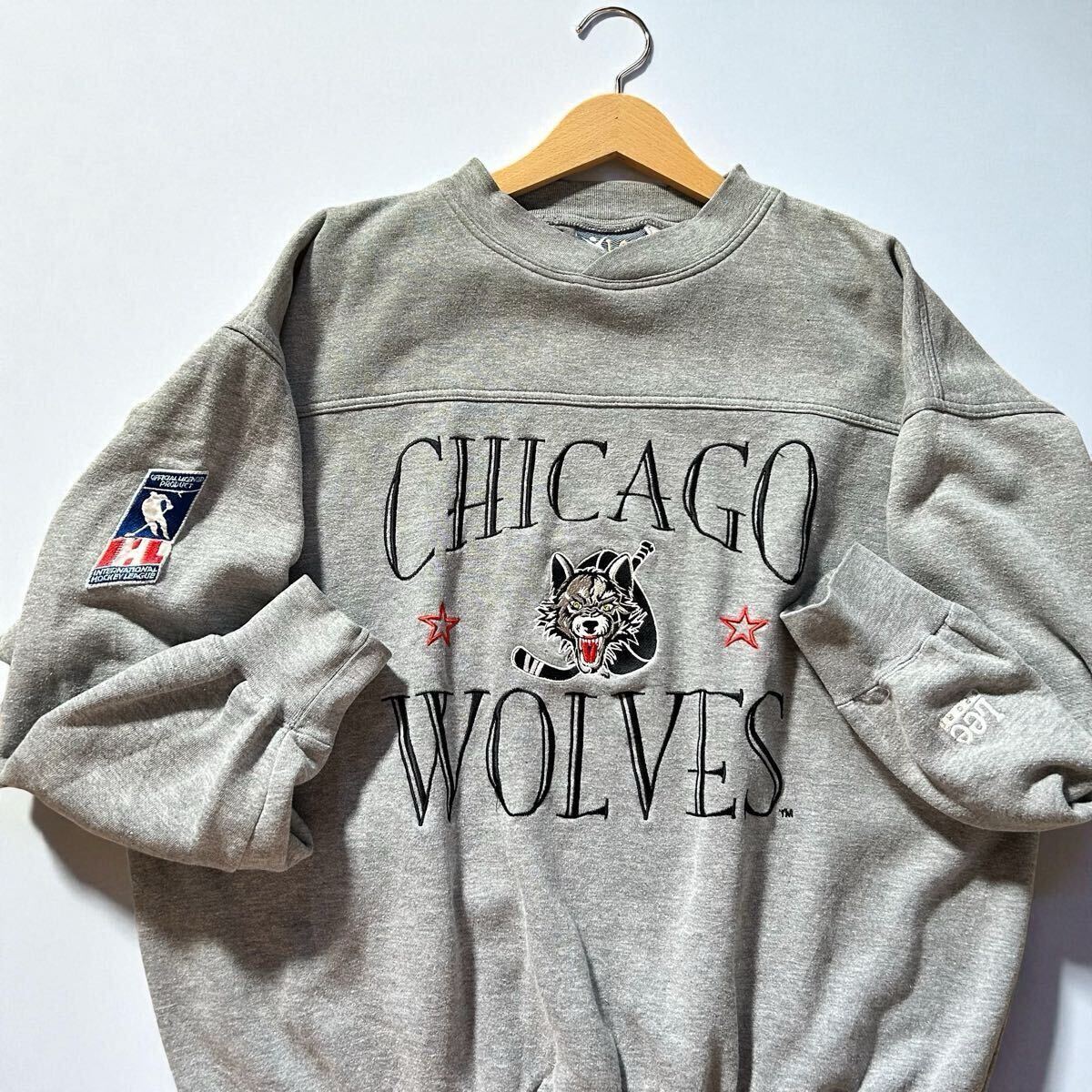 90s Lee SPORT Chicago Wolves IHL ホッケー クルーネック スウェット L VINTAGE シカゴ ウルブズ 刺繍 トレーナー グレー 古着 リー /y11拍卖