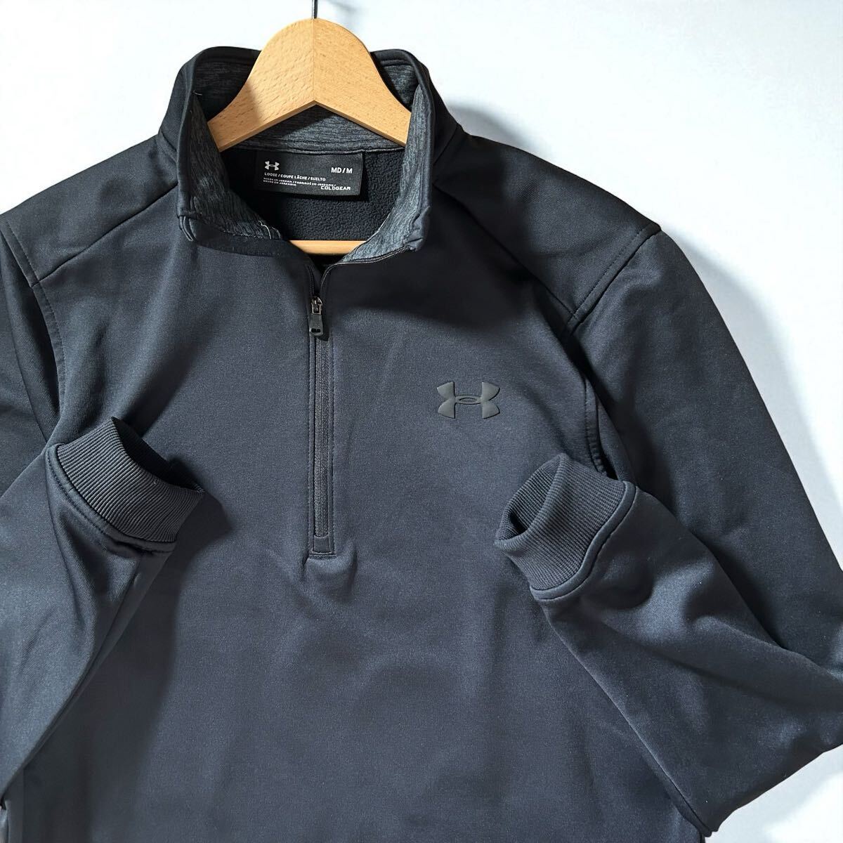 UNDER ARMOUR アンダーアーマー ハーフジップ シャツ ストレッチ 黒 ブラック COLD GEAR コールドギア ゴルフ スポーツ ジャージ M /AL004拍卖