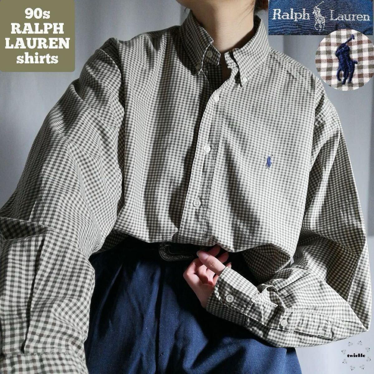 90年代 Ralph Lauren ラルフローレン CLASSIC FIT クラシックフィット チェック柄 長袖 シャツ ボタンダウン 刺繍 メンズ M 90s 古着 2934拍卖
