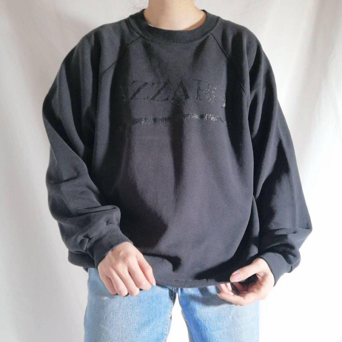 80年代 ヘインズ Hanes ヴィンテージ ラグラン 短丈 スウェット トレーナー 企業 AZZARO USA製 80s 古着 フェードブラック 墨黒 XL / 3084拍卖