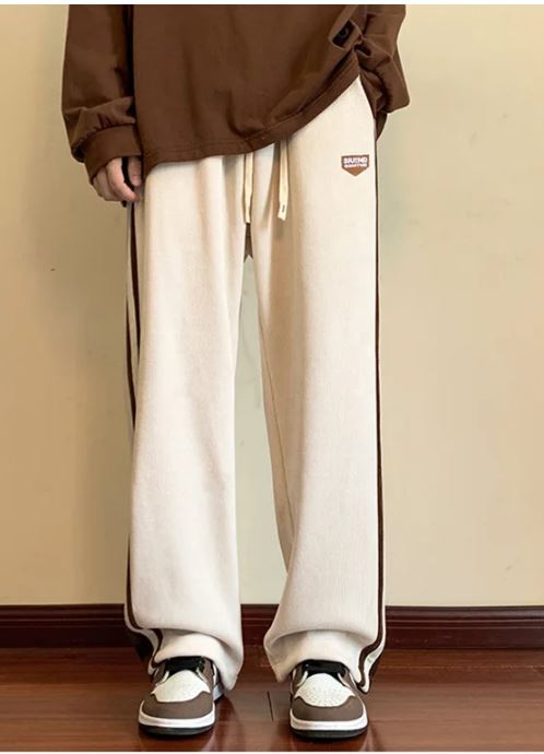 【新品/Lサイズ/Apricot】メンズサイドストライプ コーデュロイ ストリートストレート パンツ ズボン※他サイズ有コメントより問合せ下さい拍卖