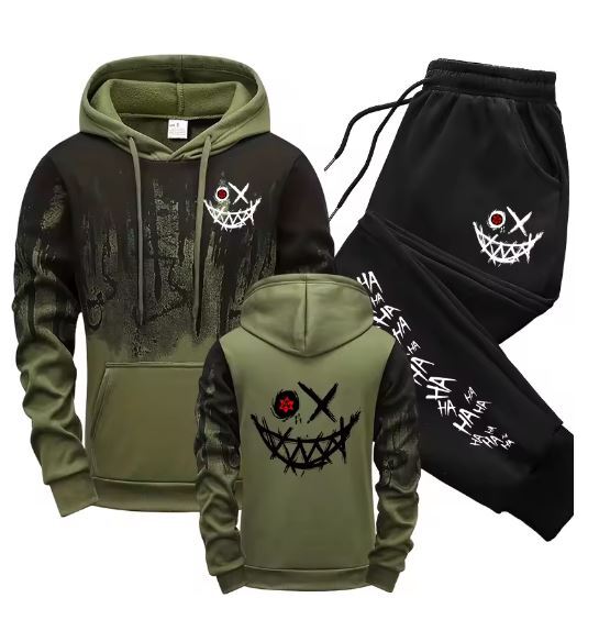 【新品・Lサイズ・Green】メンズセットフード付きスウェットシャツ スウェットパンツ デイリーカジュアルスポーツジョガースーツ拍卖