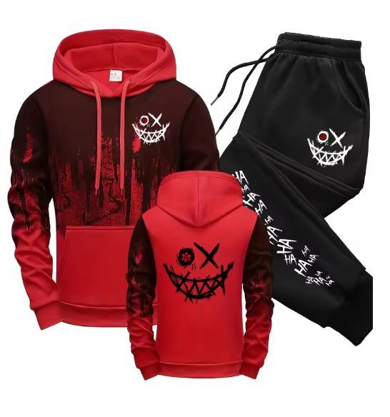 【新品・XLサイズ・Red】メンズセットフード付きスウェットシャツ スウェットパンツ デイリーカジュアルスポーツジョガースーツ拍卖