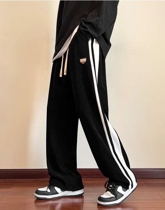 【新品/2XLサイズ/Black】メンズサイドストライプ コーデュロイ ストリートストレート パンツ ズボン※他サイズ有コメントより問合せ下さい拍卖