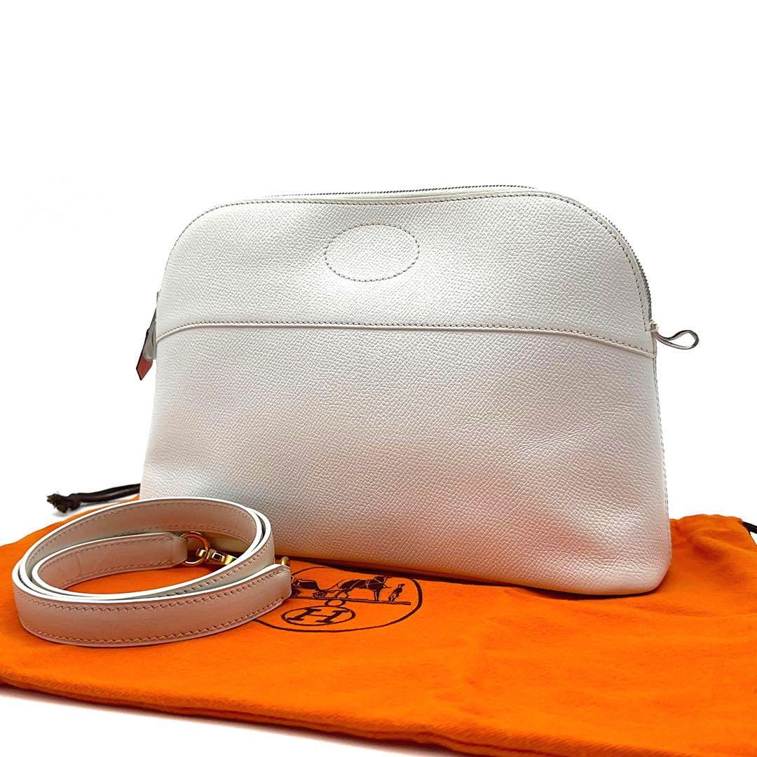 【極美品】希少 HERMES エルメス ボリードポーチ ショルダーストラップ付 □H刻印 2004年製 ホワイト オレンジ拍卖