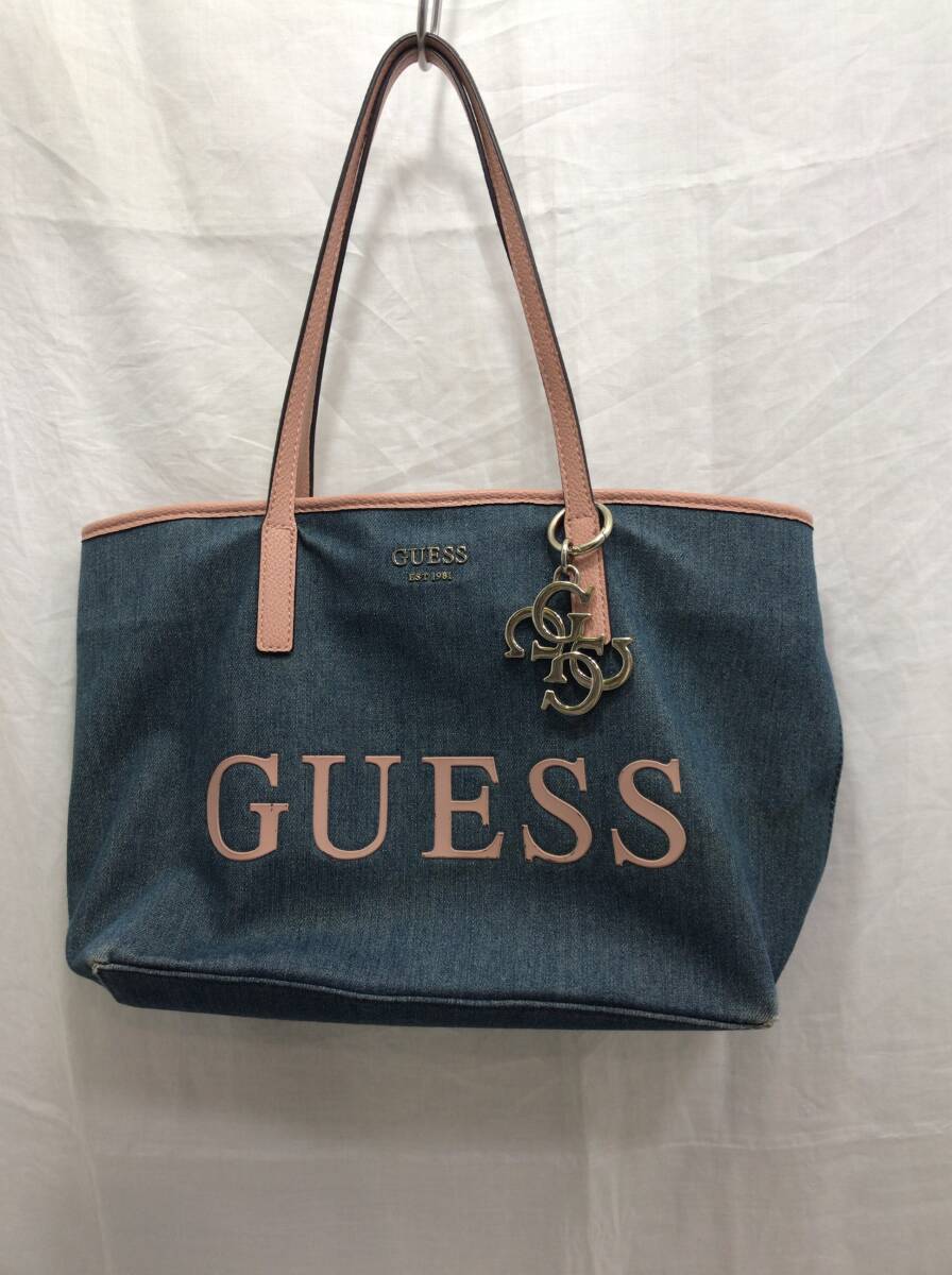 GUESS トートバッグ デニム生地 レディース ピンク ゲス A30拍卖
