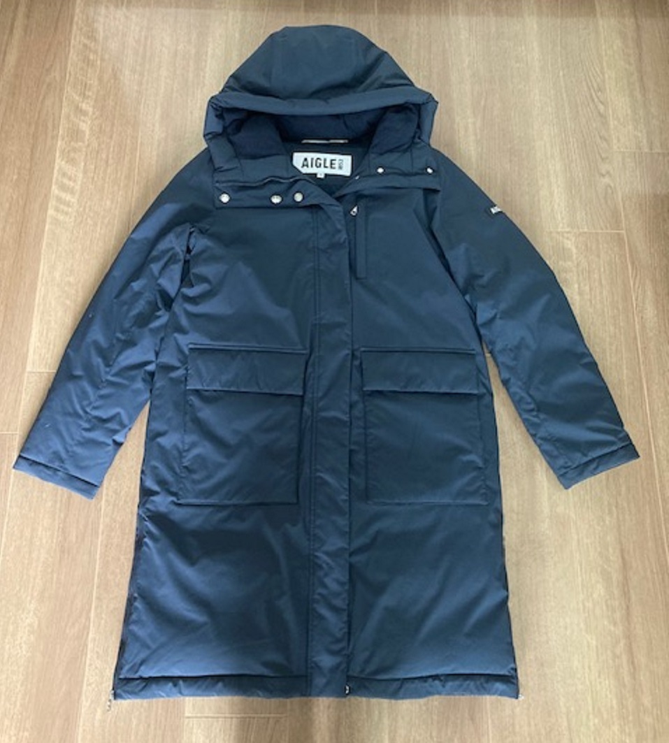 AIGLEエーグル ロングダウンジャケット コート ネイビー 38拍卖