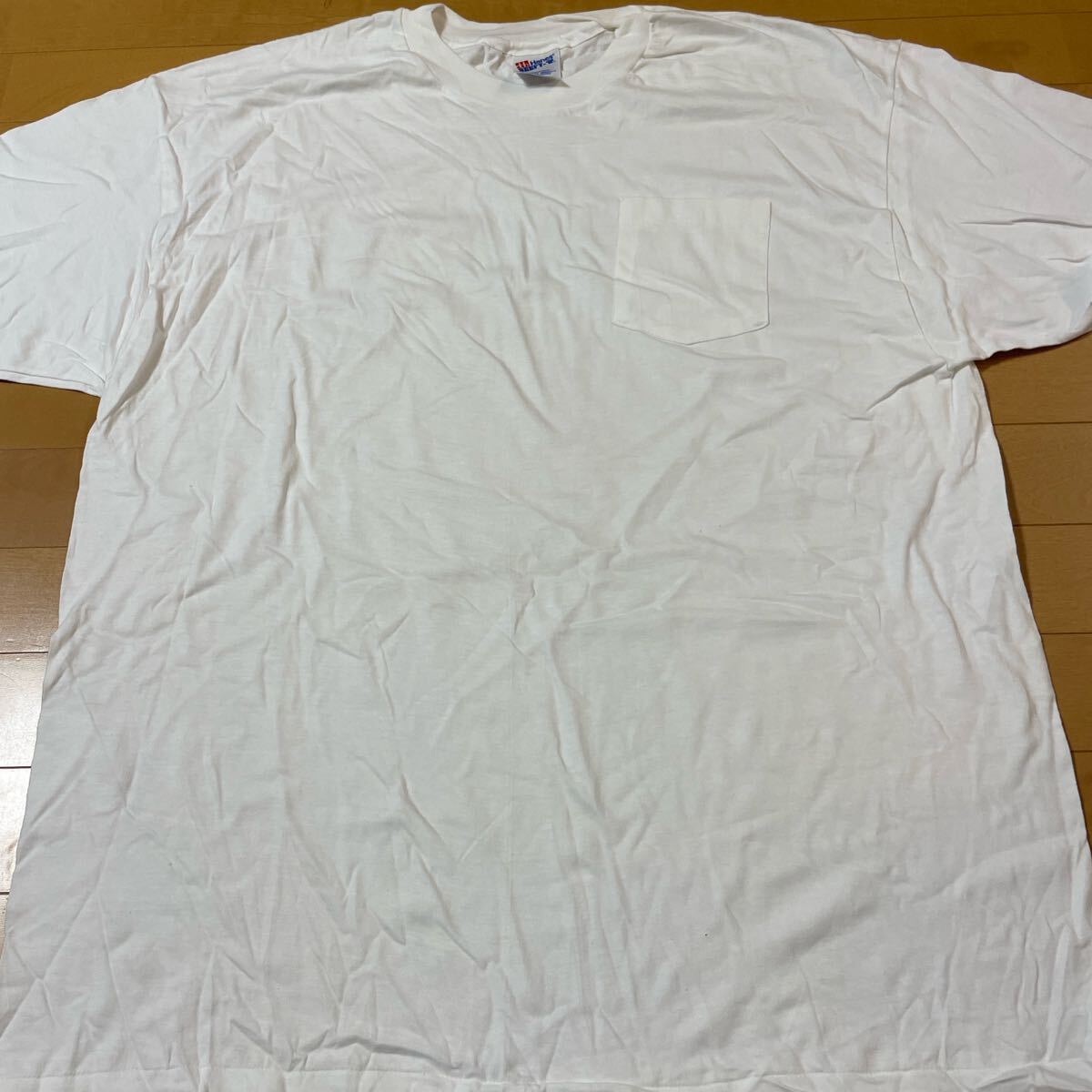 デッドストック Hanes ポケT 白 USA製 ビンテージ シングルステッチ 無地 Tシャツ ヘインズ ポケットTシャツ アメリカ製 90s拍卖