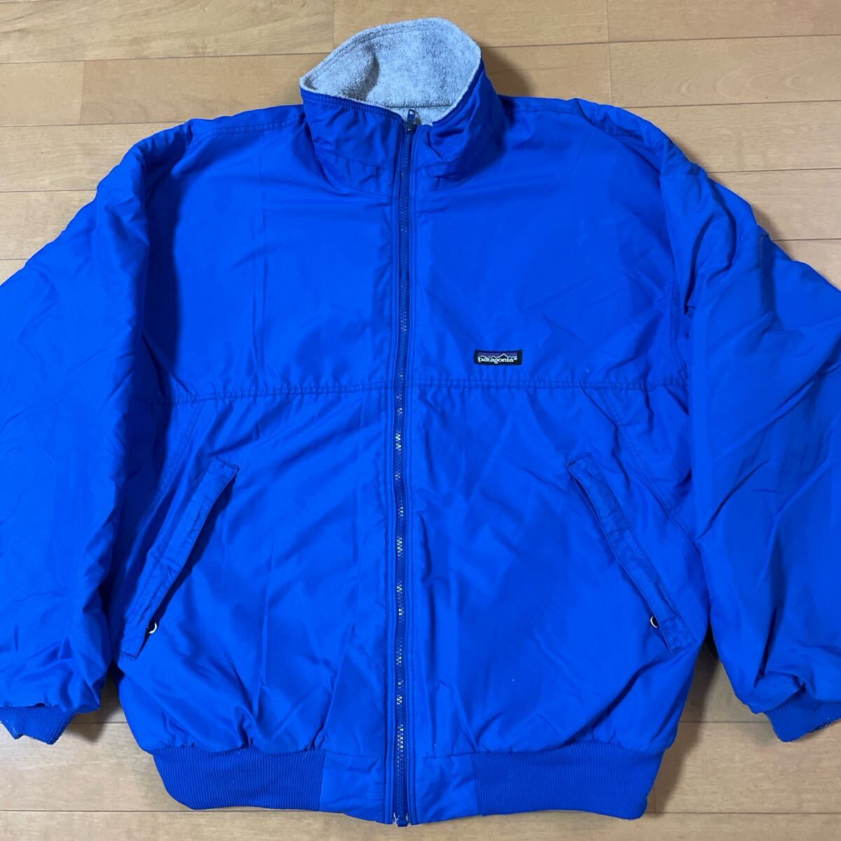 USA製 patagonia シェルドシンチラ 青 ヘザーグレー L パタゴニア ナイロンジャケット ビンテージ 90s フリース拍卖