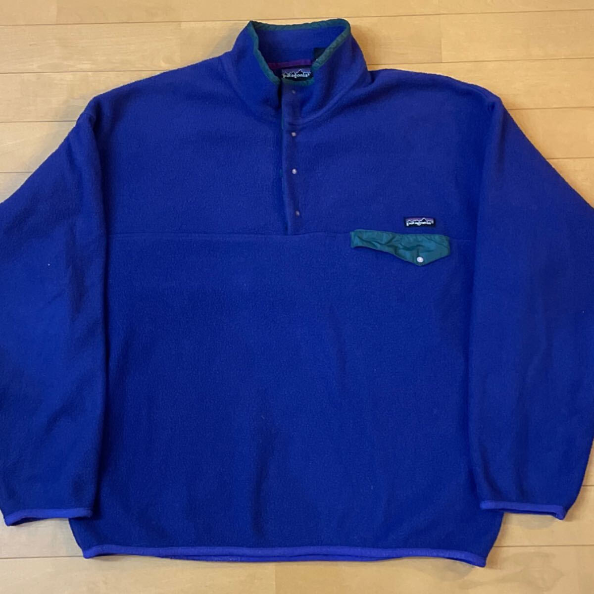 パタゴニア スナップT シンチラ フリース ビンテージ 90s XL 青 グリーン拍卖