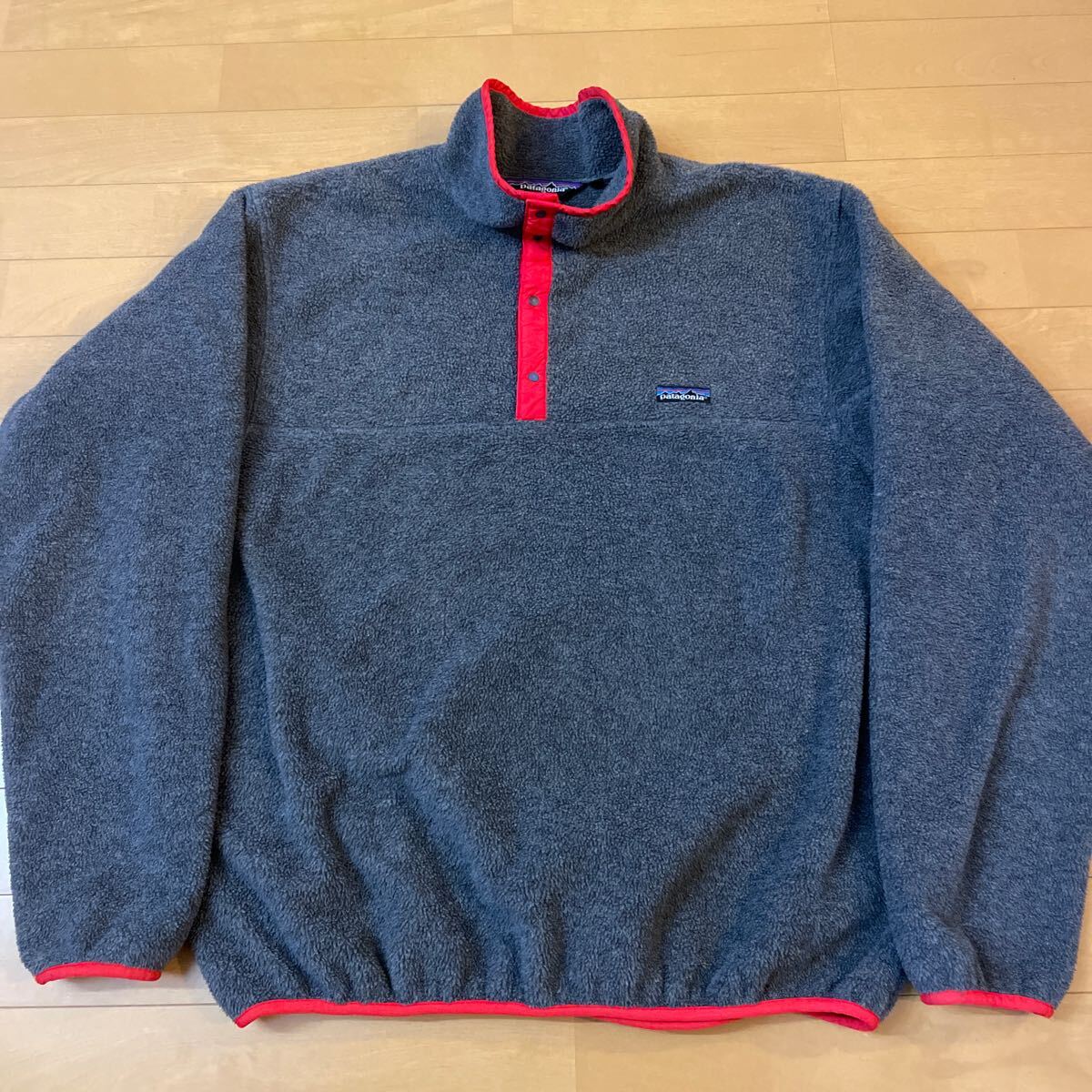 XL 三角タグ ポケット無し patagonia スナップT シンチラ フリース パタゴニア ビンテージ 80s USA製 初期 snapT グレー 赤 前立てナイロン拍卖