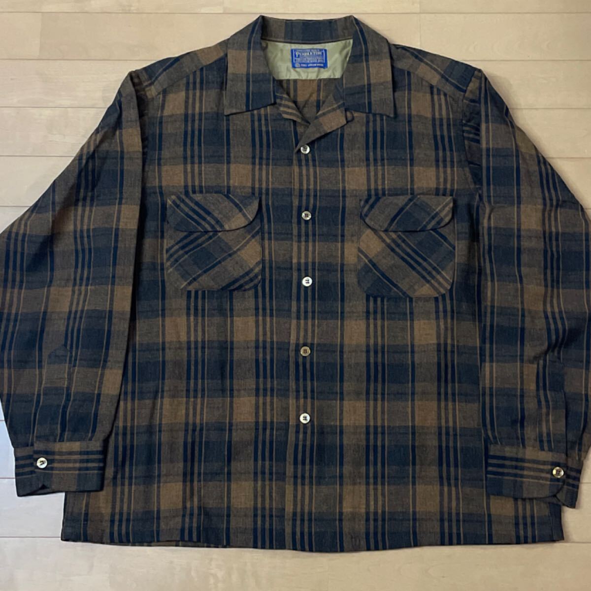 極上ミント 茶黒 XL ペンドルトン ウール ボードシャツ オンブレ チェック USA製 ビンテージ 60s 70s pendleton シャドー拍卖
