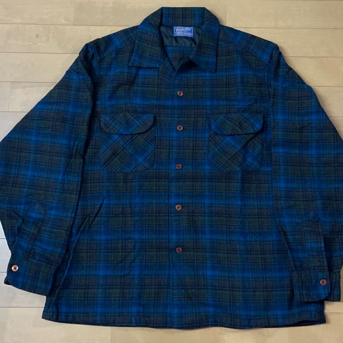 L 青 黒 ブラウン ペンドルトン ウール ボードシャツ オンブレ チェック ビンテージ USA製 PENDLETON 60s拍卖