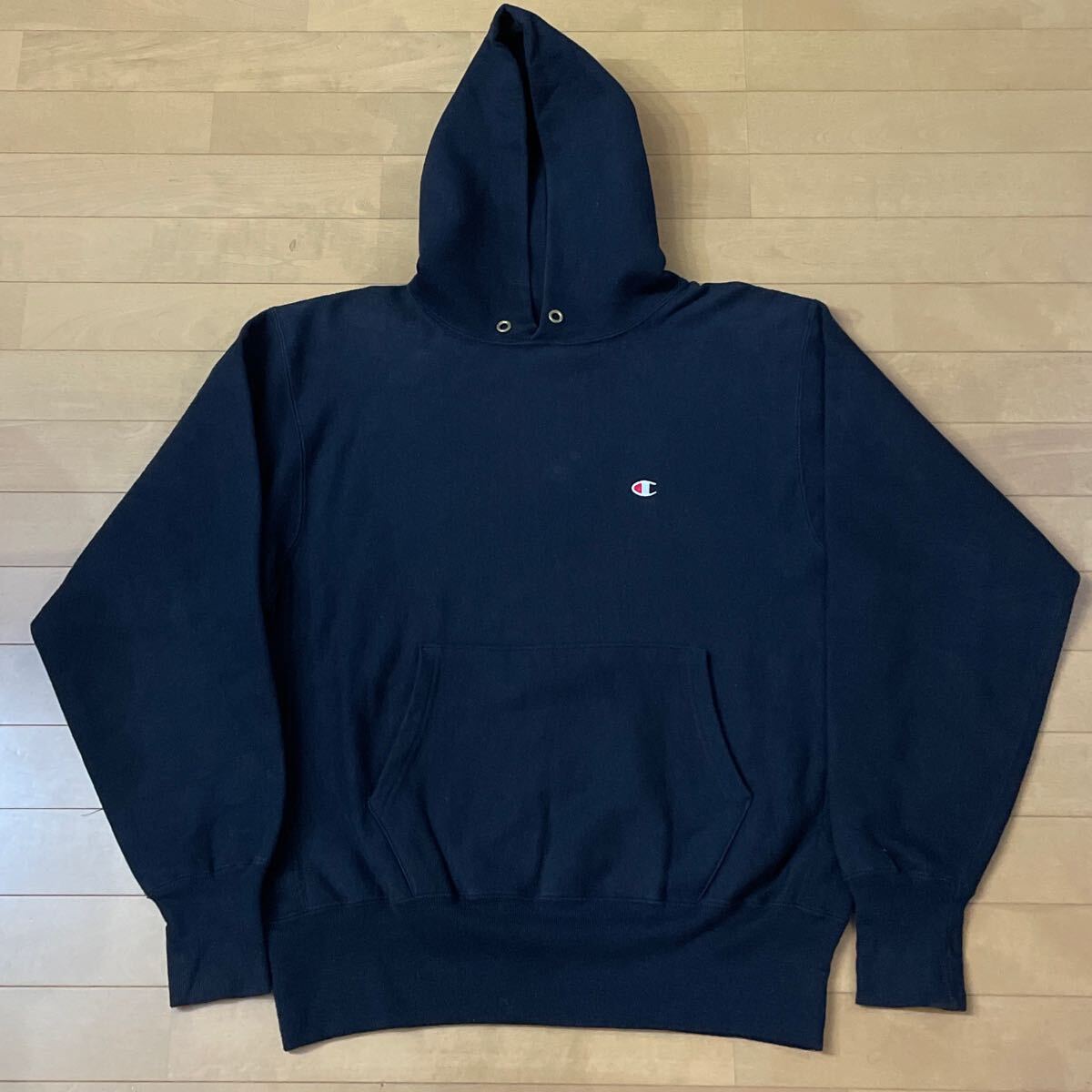 極上 黒 L パーカー チャンピオン リバースウィーブ スウェット USA製 無地 ビンテージ Champion 90s ブラック拍卖