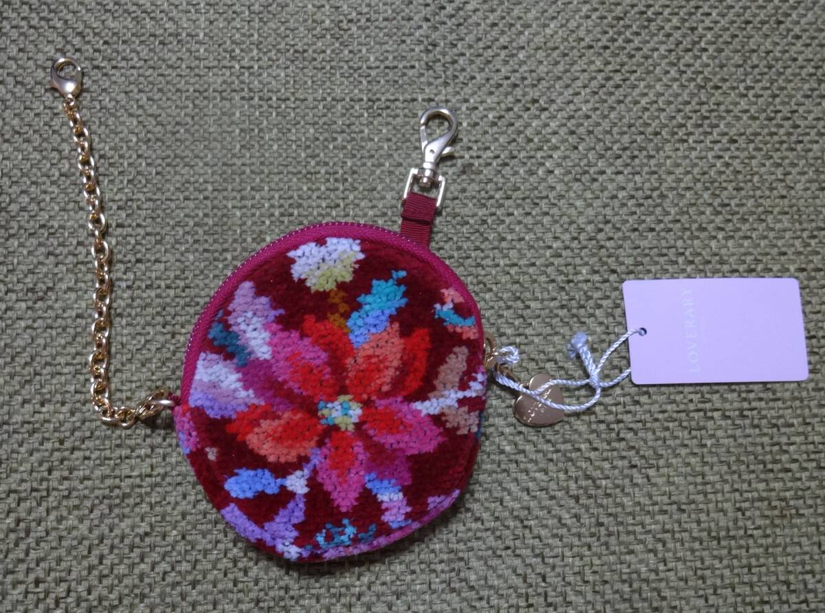 新品タグ付未使用 ラブラリーバイフェイラー FEILER ノエルフラワー チェーン付サークルポーチ 小物入れ キーケース クリスマス 花拍卖