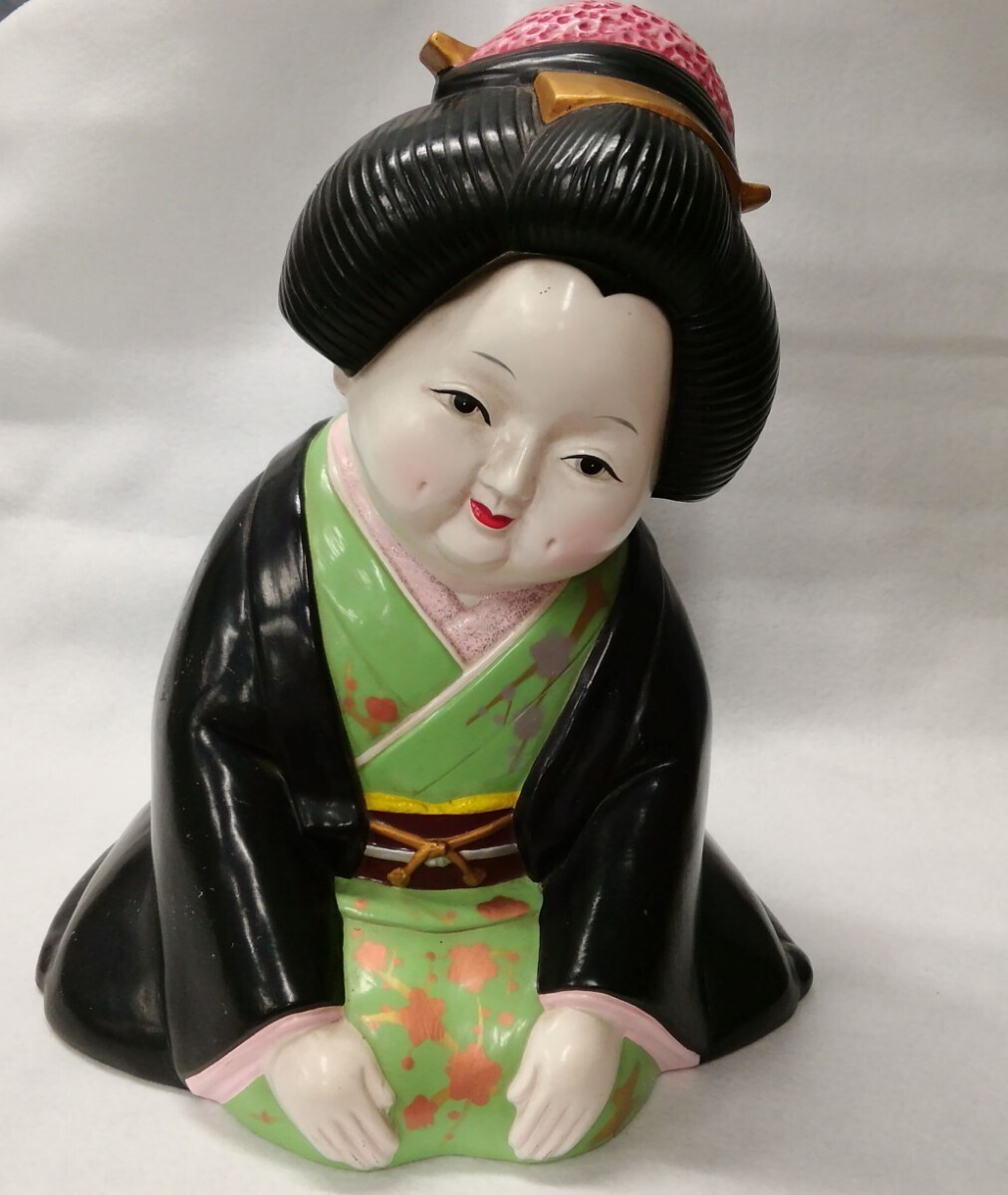 g_t L884 ☆お福さん 置物 人形 陶器 縁起物 商売繁盛 五穀豊穣 無病息災 お多福さん おかめ インテリア アンティーク高さ28cm拍卖