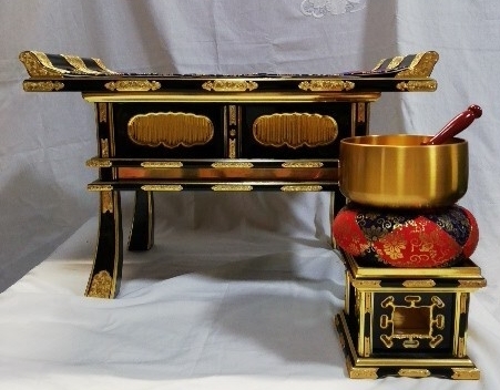 g_t P551 仏具セット 経机/ 金箔/ おりん/ 丸布団/ おりん台/りん棒 まとめてお安く拍卖