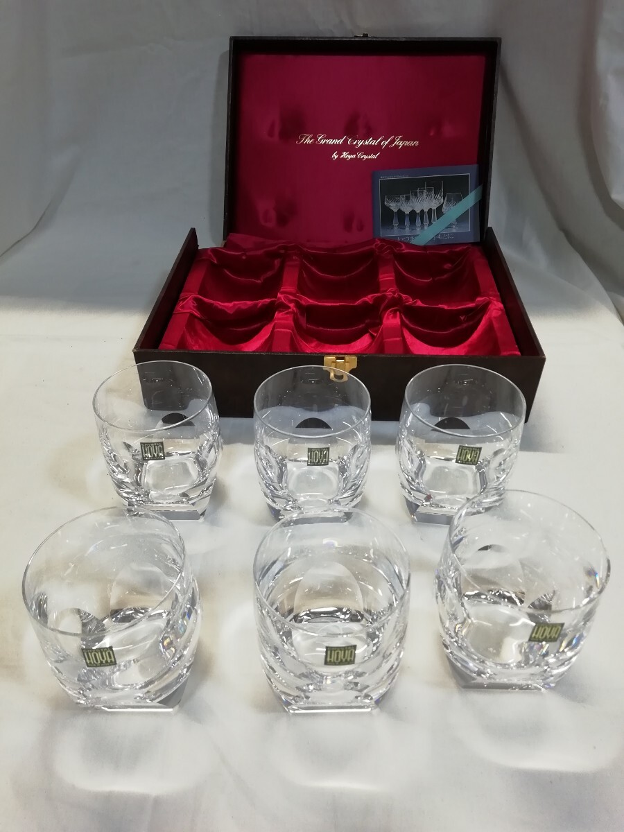g_t P344 HOYA ロックグラス 6客セット 保谷クリスタル クリスタルグラス ホヤ 記念品 箱破損 一部キズ 現状 中古拍卖