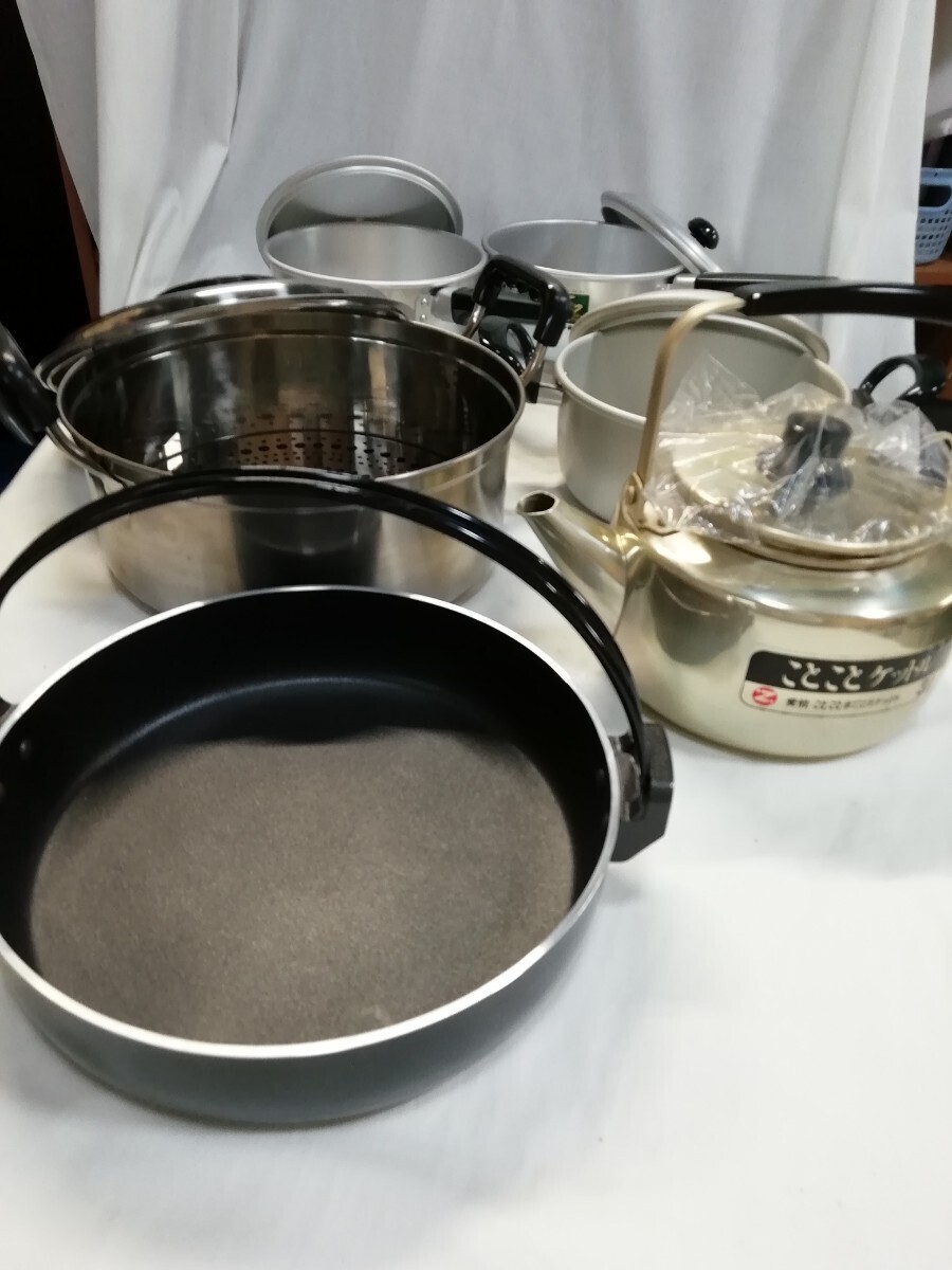 g_t N531 未使用 なべ 6点まとめ売り アルミ片手鍋 ステンレス両手鍋 すき焼き鍋 アルミ製ヤカン キッチン用品 長期保管拍卖