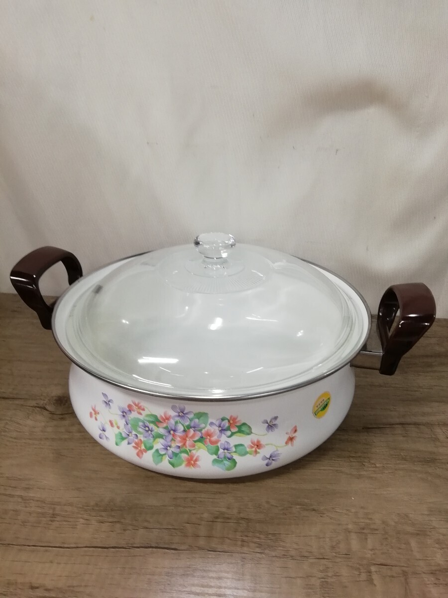 g_t G993 未使用 ホーロー鍋 ほうろう 琺瑯 浅底 両手鍋 調理器具 キッチン用品 昭和レトロ 長期保管品拍卖