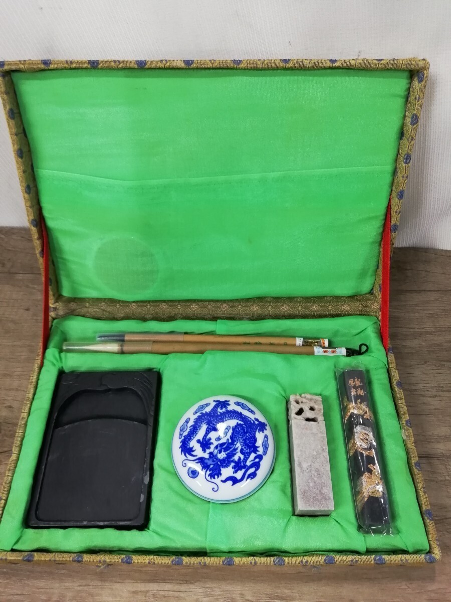 g_t K993 書道具セット 筆 硯 墨 朱泥 印石 アート 東洋美術 中古拍卖
