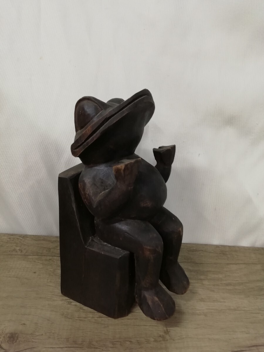 g_t I045 カエルの置物 木製 オブジェ 蛙 木彫り 動物 木像 インテリア アンティーク 中古拍卖