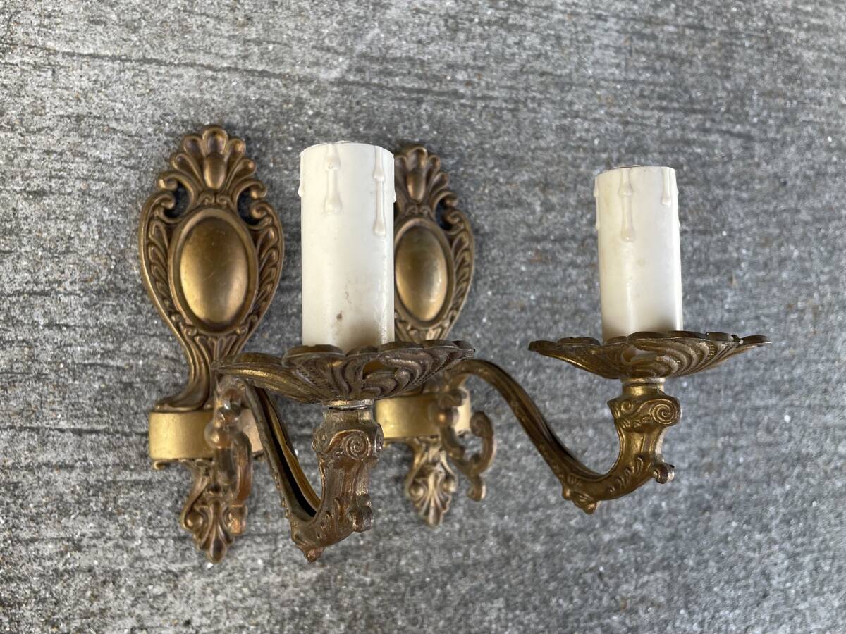 15. 2個セット!フランスアンティーク ランプ ブラケット ブロンズ 1灯 キャンドル 照明 ライト ウォール 蚤の市 店舗 什器 カフェ 美容室拍卖