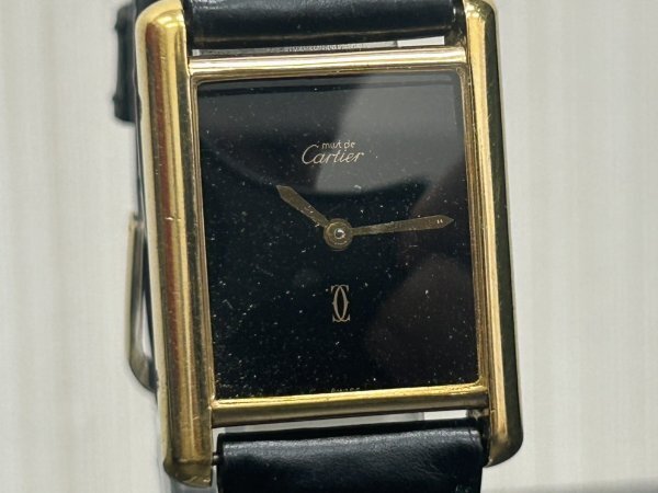 Cartier カルティエ マストタンク 黒文字盤 手巻き 機械式 925 ゴールドカラー ヴィンテージ ブランド腕時計 現状拍卖