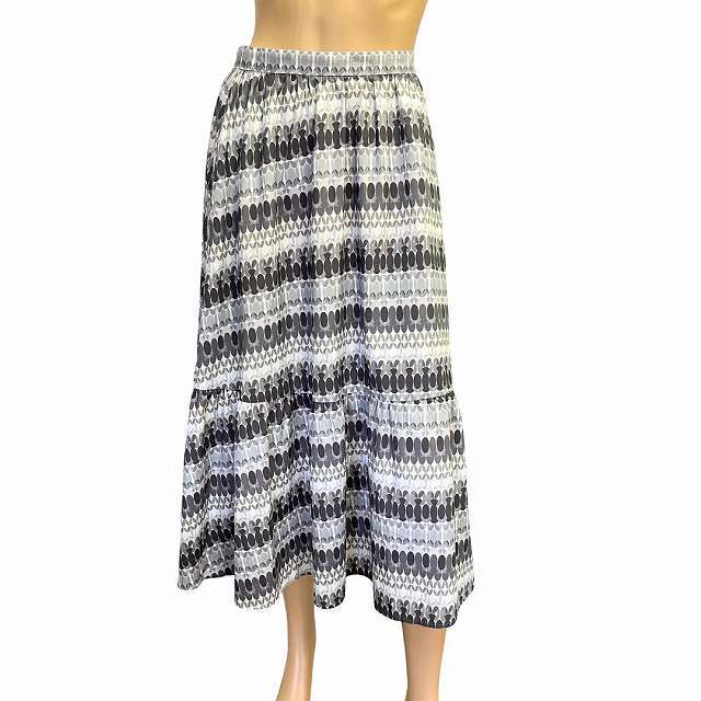 美品 ブルーレーベル クレストブリッジ フレアスカート 小さいサイズ 表記 36号 S 相当 グレー モダン総柄 ロング丈 春 夏 レディース拍卖