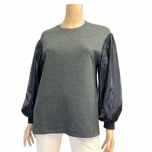 美品 LANVIN ランバン ニット 表記 38号 9号 相当 グレー 異素材切り替え オーガンジー 上品 大人 春 秋 40代 50代 レディース拍卖