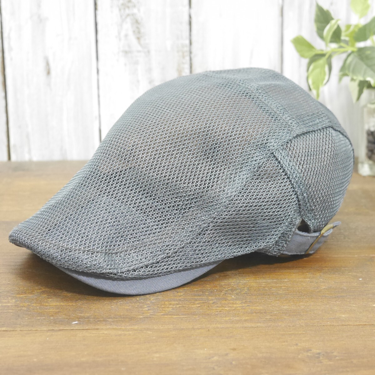 全国一律送料450円 メッシュ 無地 ハンチング グレー シンプル 涼しげ サイズ調整可 男女兼用拍卖