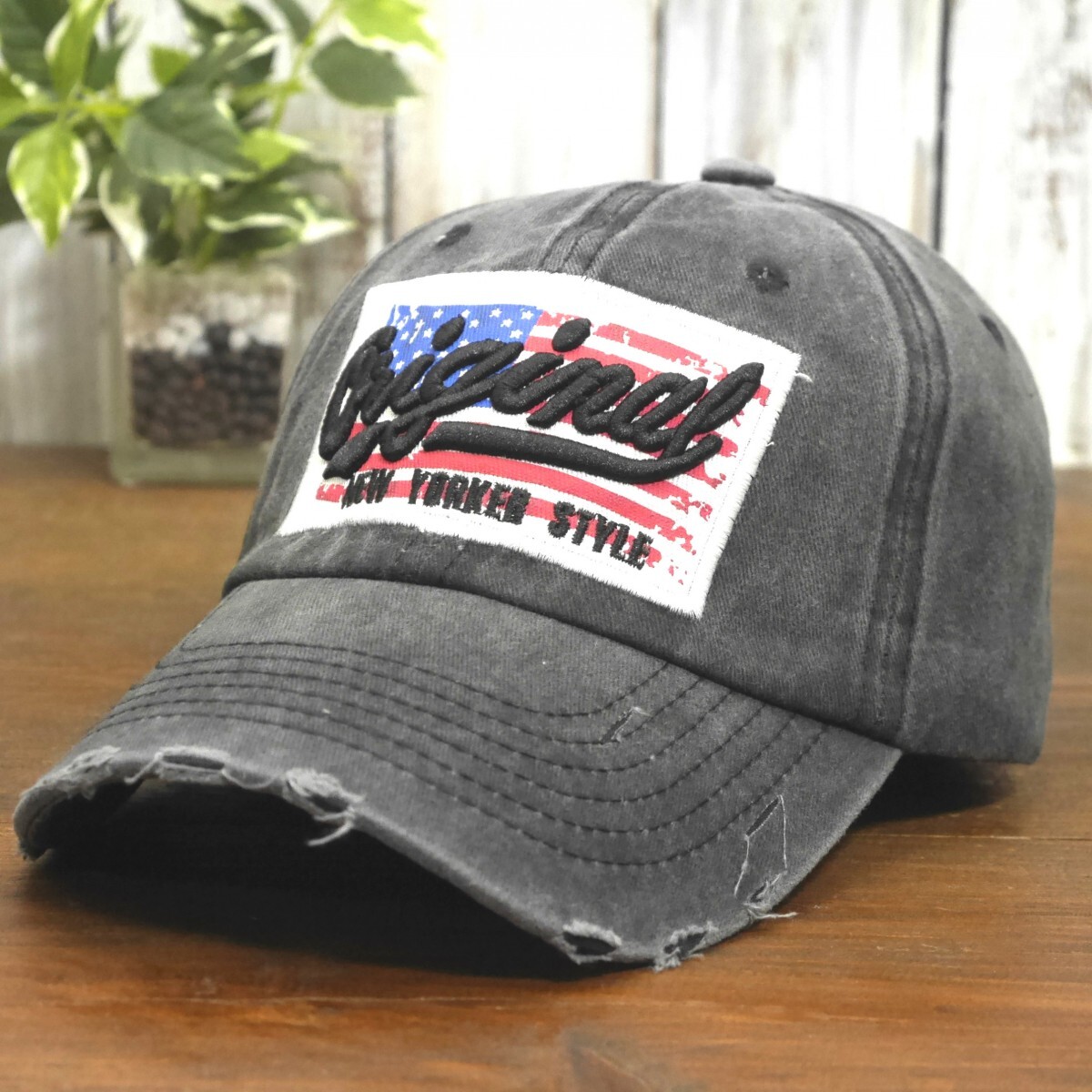 Original ビンテージ ダメージ 色あせ キャップ ブラック サイズ調整可能 送料\450 男女OK メンズ レディース拍卖