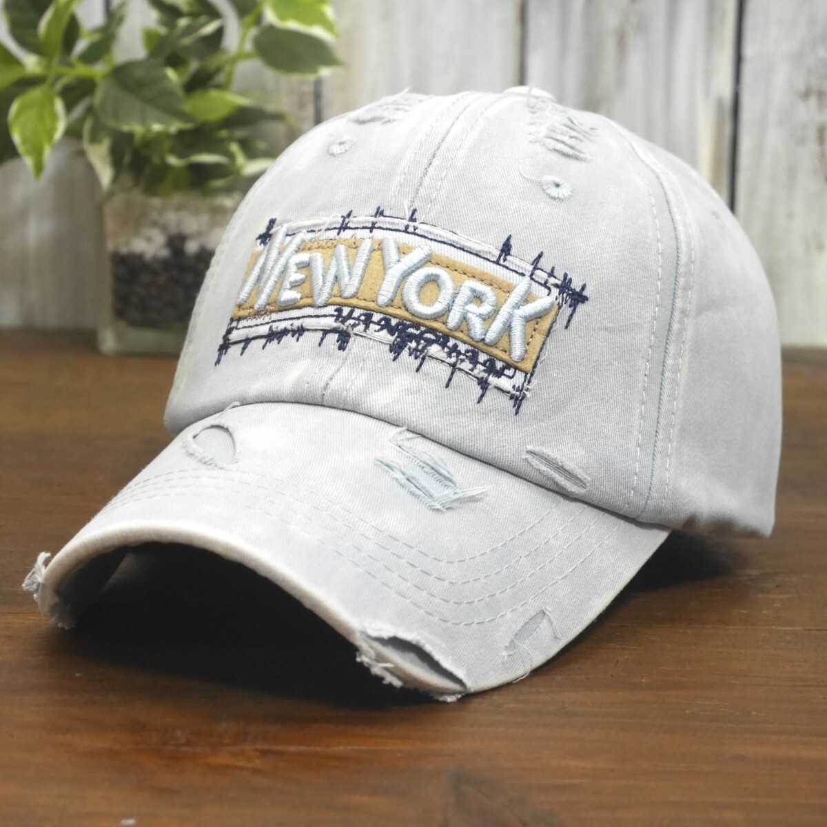 NEW YORK ビンテージ ダメージ 色あせ キャップ ブルー サイズ調整可能 送料\450 男女OK メンズ レディース拍卖