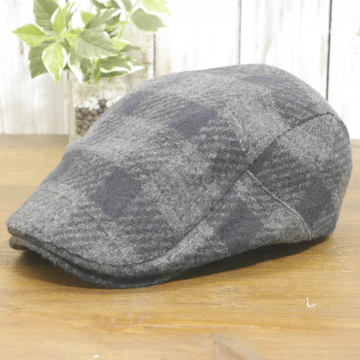 ウール ハンチング オーバーチェック ネイビー モスグリーン シンプル サイズ調整可 送料\450 男女兼用拍卖