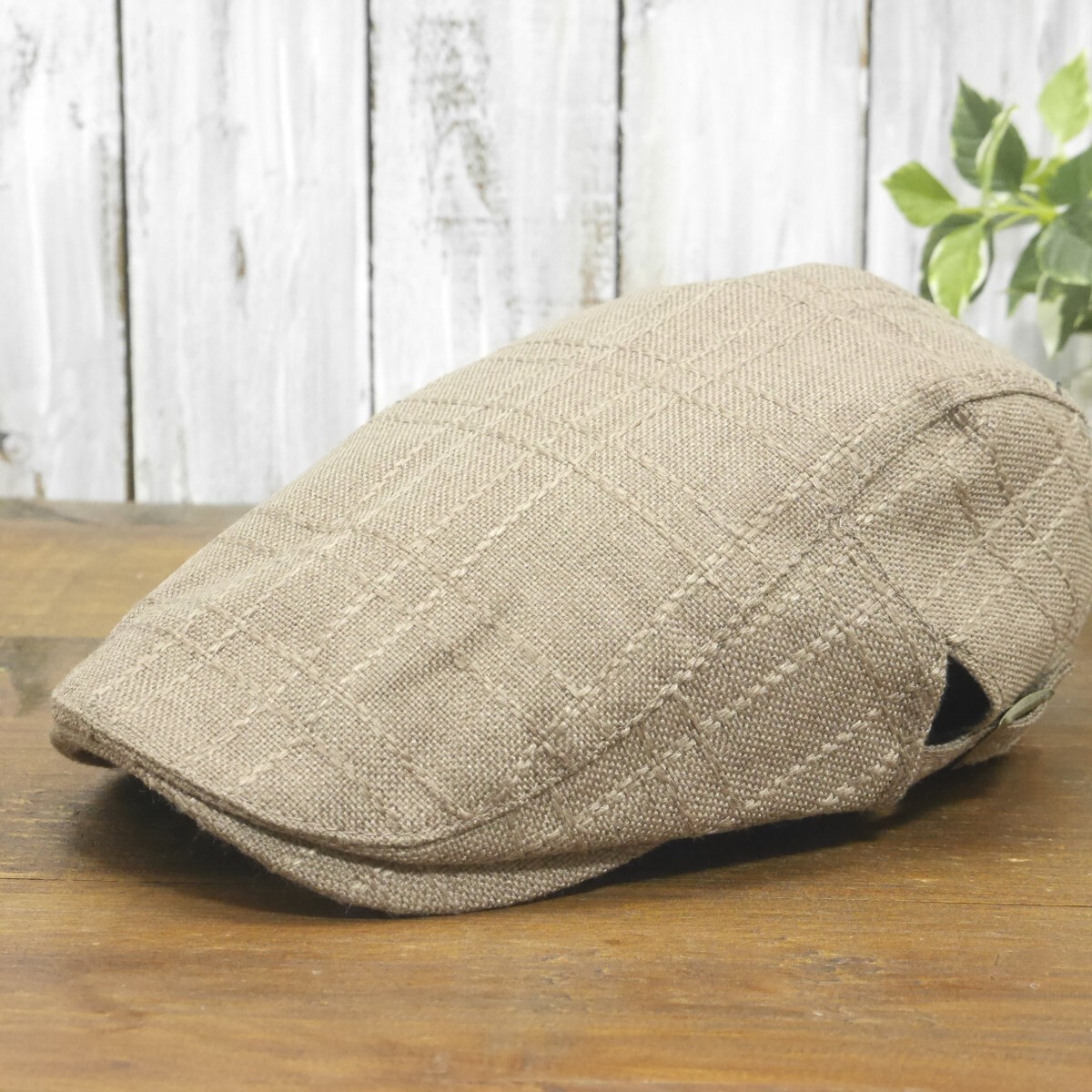 全国一律送料450円 ステッチチェック リネン風 麻 ハンチング ブラウン シンプル サイズ調整可 オールシーズンOK 男女兼用拍卖