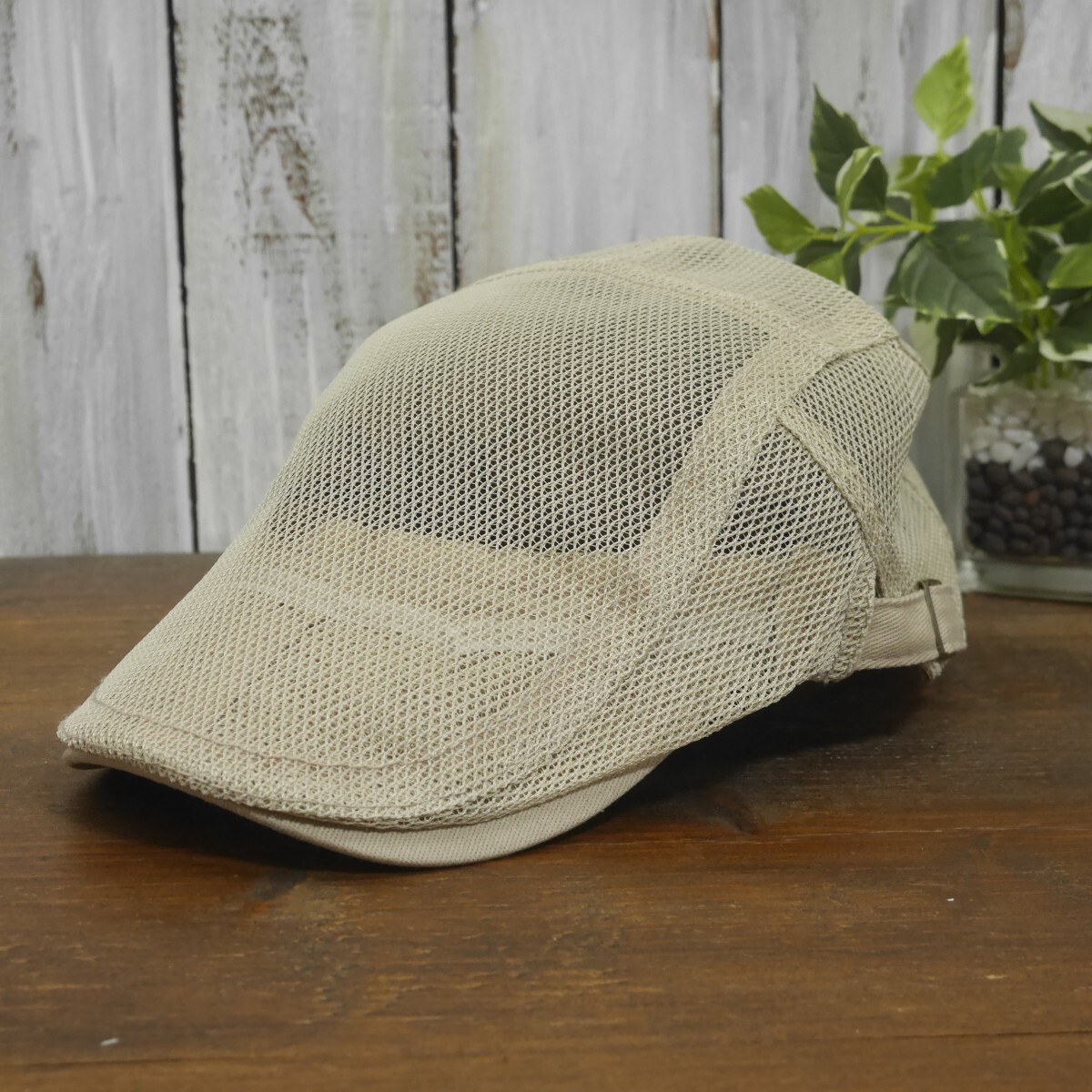 全国一律送料450円 メッシュ 無地 ハンチング ベージュ シンプル 涼しげ サイズ調整可 男女兼用拍卖