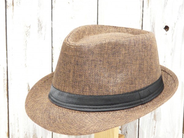 全国一律送料450円 フェドラハット シンプル リネン風 麻 ブラウン 男女OK 子どもサイズあり!親子コーデ♪ 中折れ拍卖