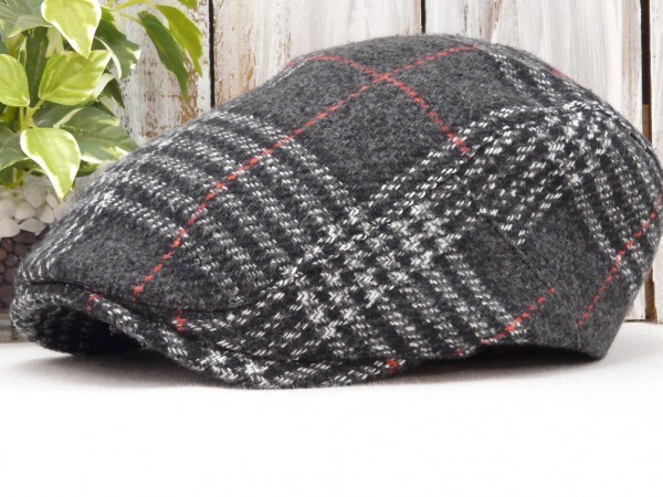 チェックツイード ハンチング ウール風 ブラック サイズ調整可能 送料\450 男女OK メンズ レディース拍卖
