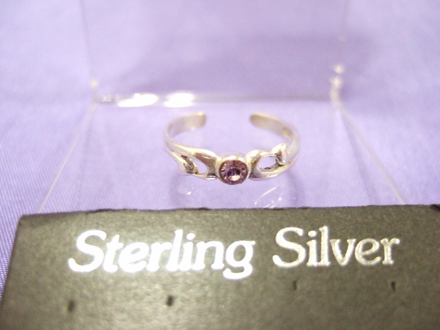 横浜最新 シルバー925銀トゥーリング/ピンキーリング♪魅惑のジルコニア紫 フリーサイズ メンズレディース 送料無料指輪41a拍卖