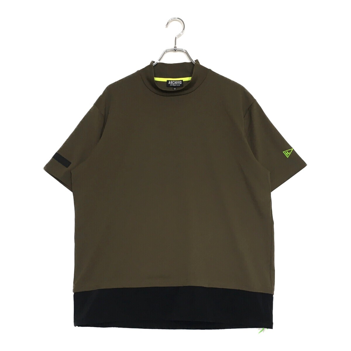 coco 中古 アルチビオ archivio メンズ 半袖シャツ 50(LL) カーキ×ブラック モックネック ストレッチ ネコポス発送可 106463拍卖