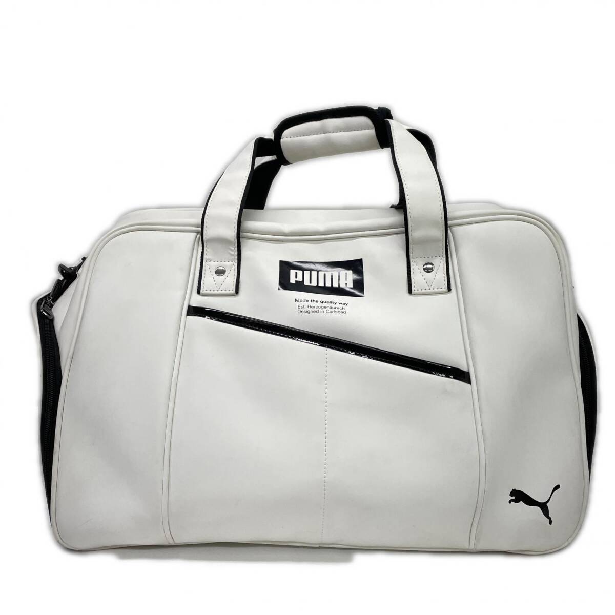 coco 中古 プーマ PUMA ボストンバッグ 白 ホワイト シューズポケット付き ロッカーバッグ ショルダー付き K022994拍卖