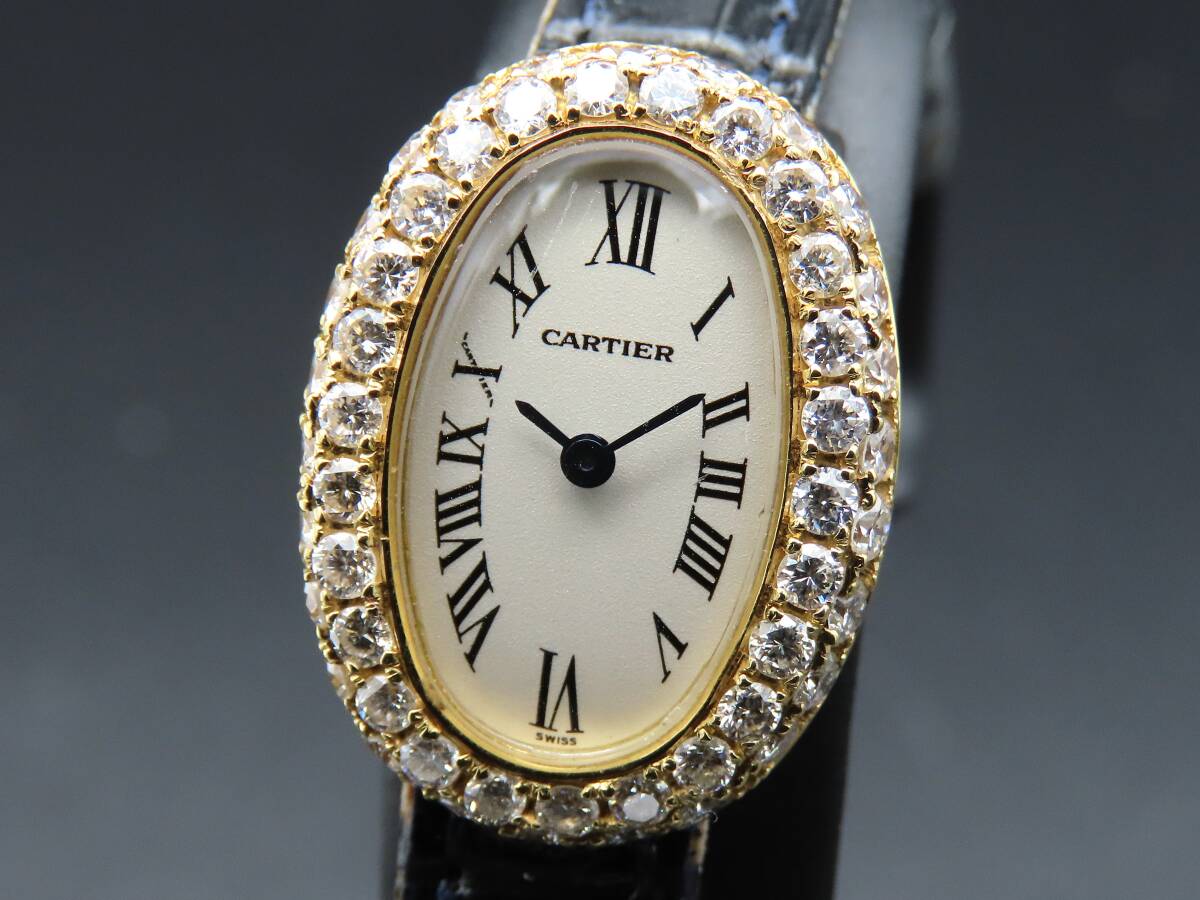 稼動品 Cartier カルティエ W1510956 1960 ベニュワール ミニ 18金 YG 金無垢 総重量16.3g ダイヤ 純正ブレス レディース腕時計 PPKLG1357拍卖