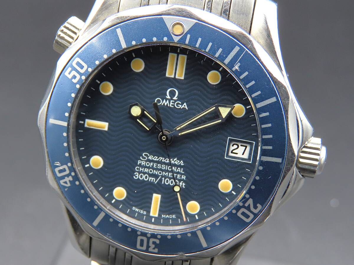 1円~! 稼動品★正規品 OMEGA オメガ 2551.80 シーマスター300m 自動巻き ネイビーダイヤル デイト 純正ブレス メンズ腕時計 PPKLG1944拍卖