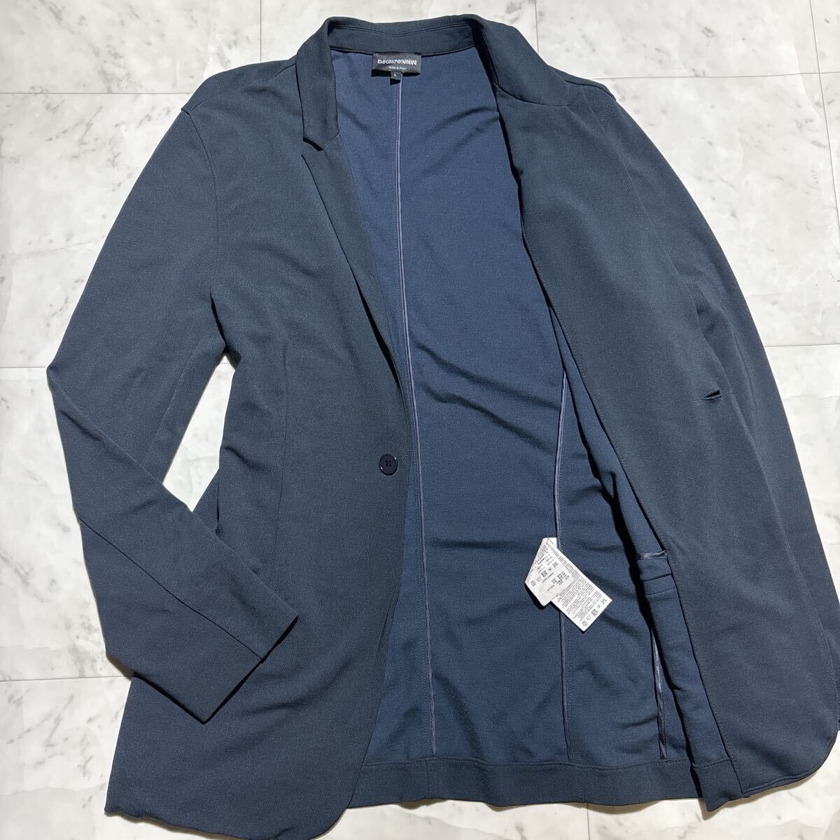 仰天のLサイズ!!!極美品!!!【EMPORIOARMANI エンポリオアルマーニ】高級 テーラードジャケット◎黒 ブラック◎ストレッチ素材拍卖